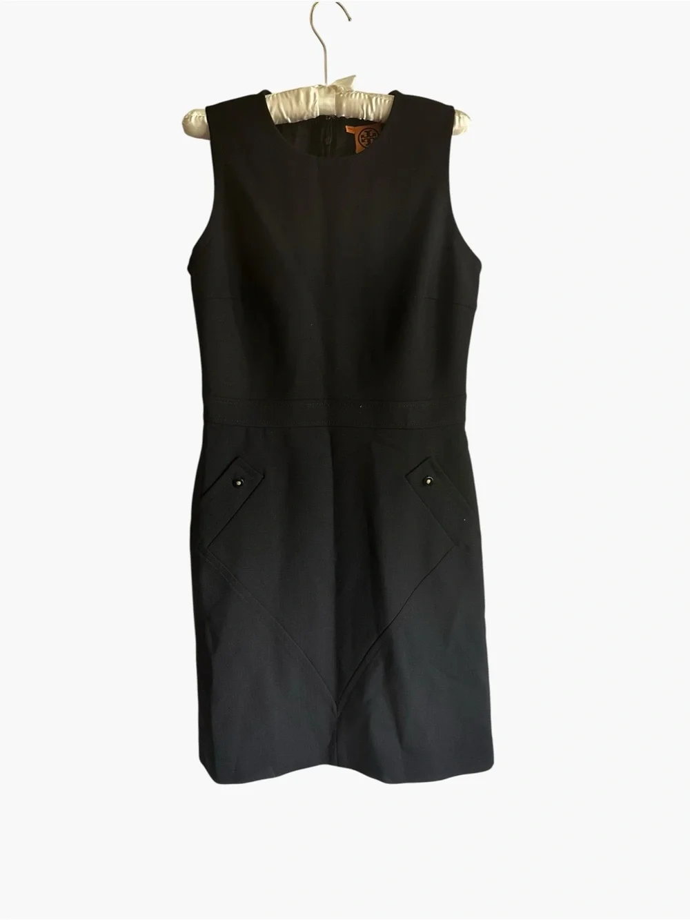 Tory Burch Black Wool Blend Sleeveless Sheath Dress | Size 10 | Pockets - Picture 11 of 11